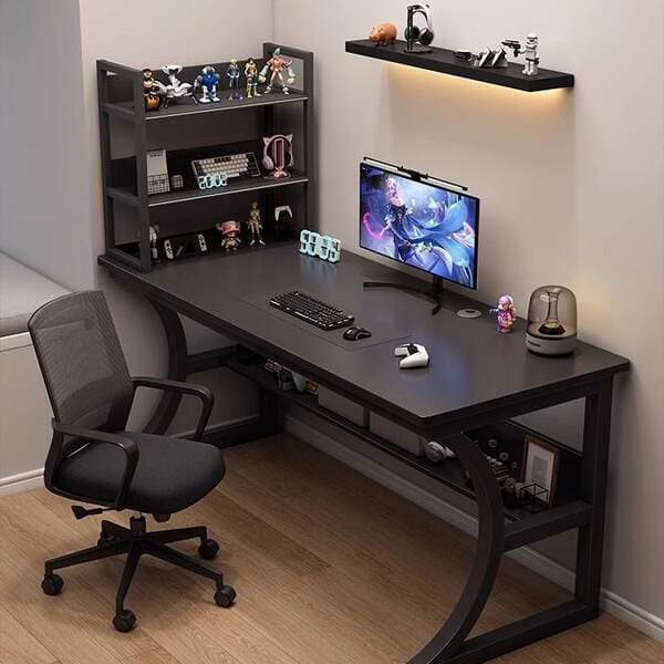 Computer Desk, Desktop Gaming Table, Office Desk and Chair, Simple Desk for Home Use with Storage Rack, Bedroom Study Writing Desk