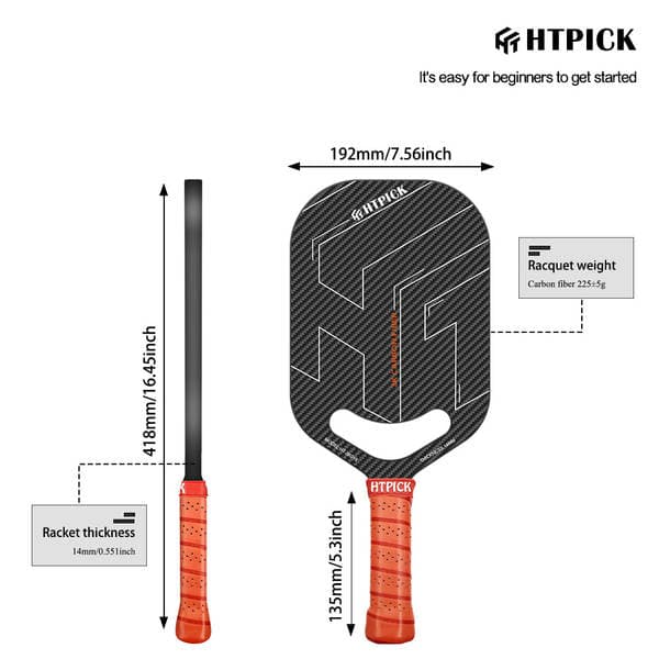 Htpick Piklbol Raketi, İsti Preslənmiş 3K Mat Karbon Lif T700, Yüngül Dizayn