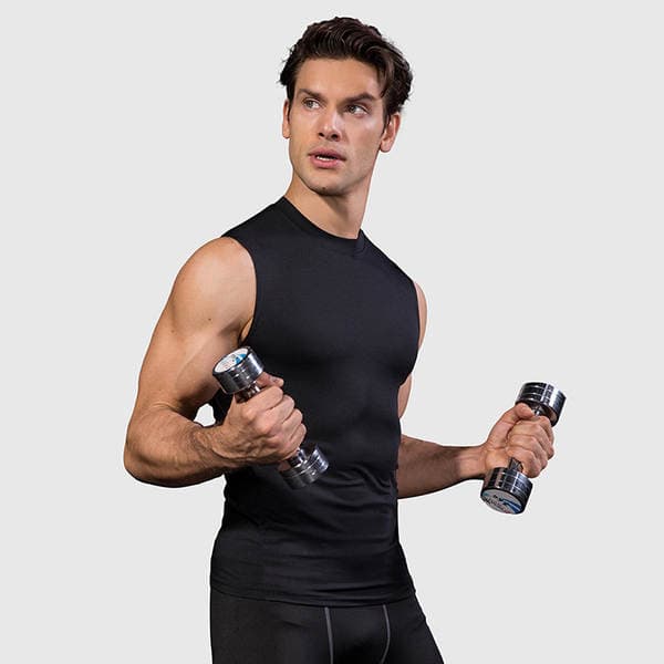 Kişilər üçün Pro Fitnes sıx kəsimli, tez quruyan, bərk rəngli idman jileti (qaçış və məşq üçün).