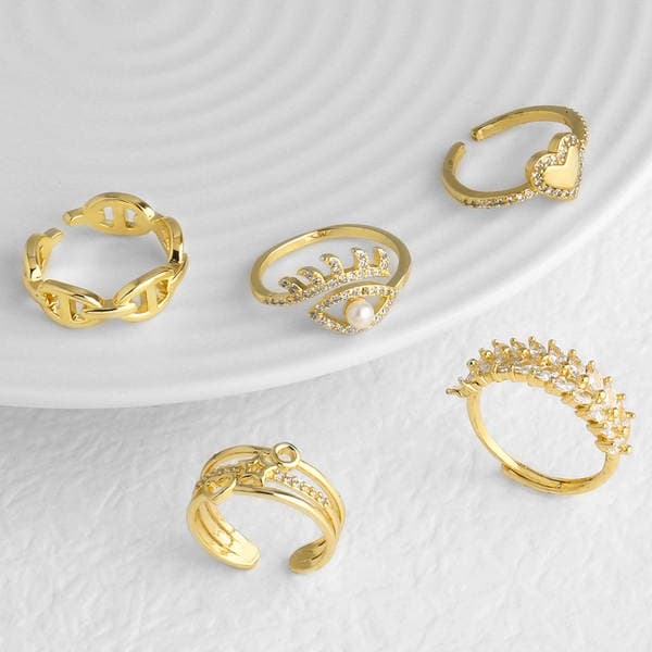 As Jewelry Aliexpress Sərhədlərarası Zirkonlu Mis 18K Qızıl suyuna çəkilmiş Mirvari Göz Ürək Formalı Açıq Üzük Rij45