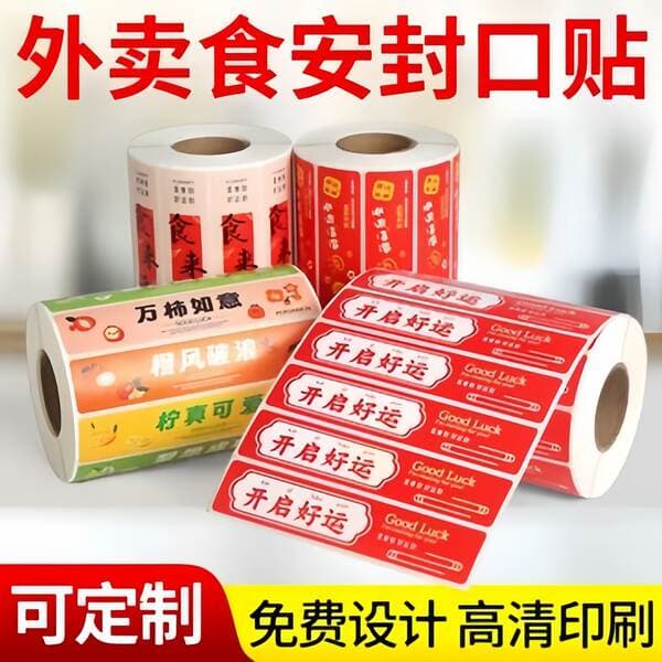 Takeaway Sealing Stickers, Packaging Bag Seals, Tamper-Proof Safety Seals, Food Safety Labels, Custom Adhesive Stickers