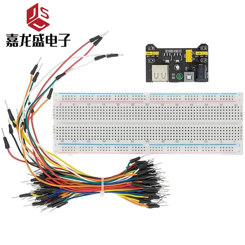 Qara Breadboard Güc Modulu + 830 Deşikli Böyük Breadboard + 65 Rəngli Breadboard Naqilləri Dəsti