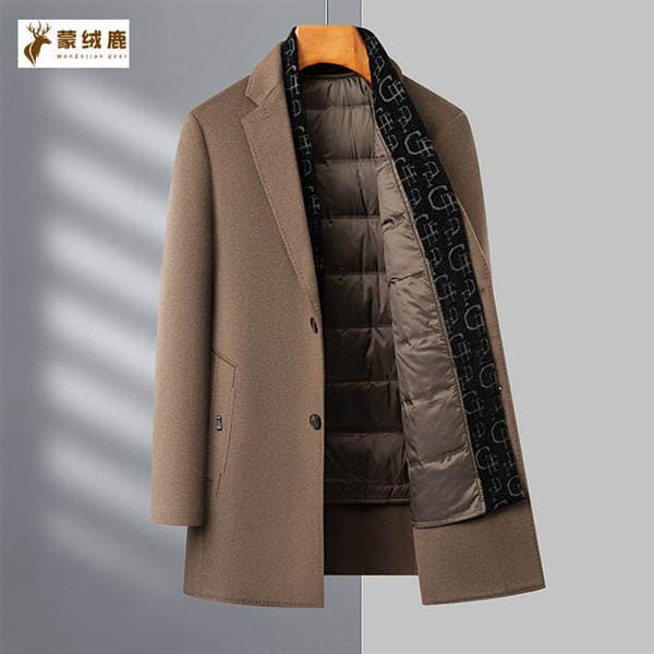 Kişilər üçün Payız/Qış Kostyum Yaxalı İkiüzlü Yun Palto, Orta Uzunluqlu, Biznes-Casual