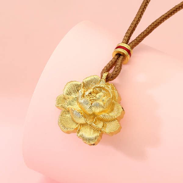 No. 8936 Pure Silver 999.9 Chinese Style Electroplated Gold Three-Dimensional Peony Pendant Necklace New Chinese Style Necklace