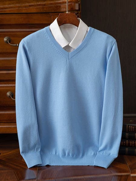 Autumn and Winter Knitwear V-neck Men's Pullover Base Shirt Casual Business Knitwear Loose Fashion Solid Color Long Sleeve Sweater