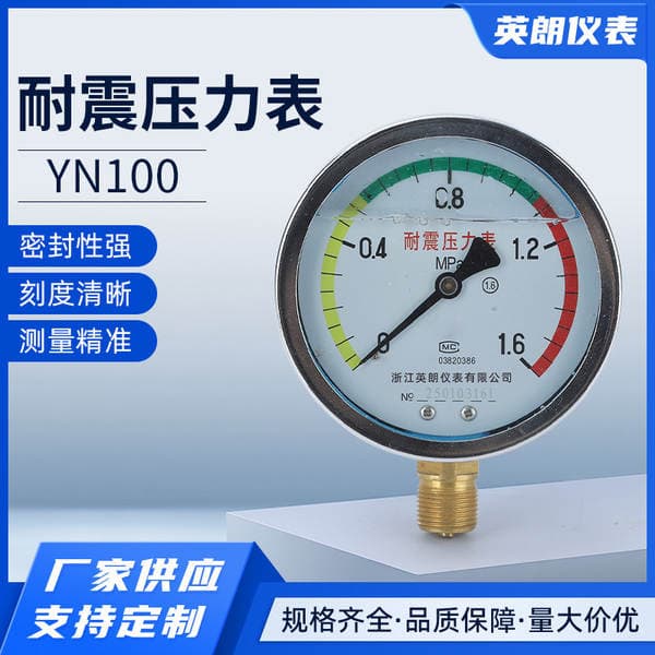 Shock-Resistant Pressure Gauge Yn100 Water Pressure Oil Pressure Hydraulic Shock-Resistant 0-0.6/1.6/2.5Mpa Radial Installation