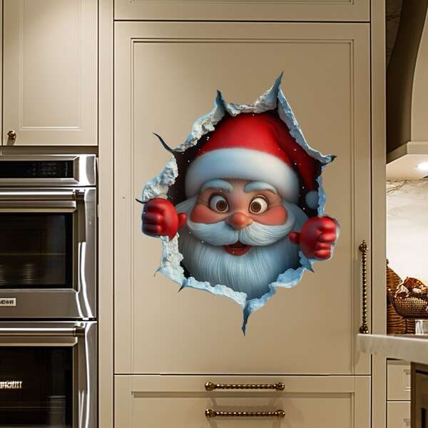 Cross-Border Christmas Wallpaper Creative Wall-Breaking Cartoon Santa Claus Living Room Room Background Wall Decoration Self-Adhesive Wall Stickers