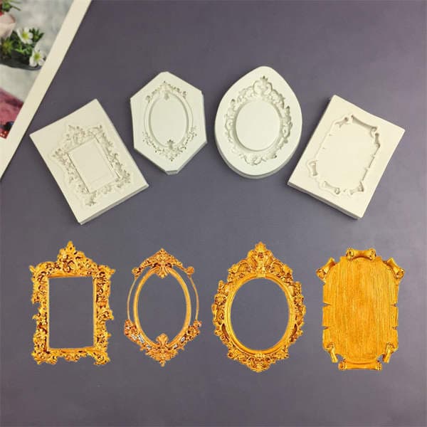 European Relief Lace Oval Square Lace Mirror Frame DIY Silicone Mold Fondant Cake Glue Clay Decoration