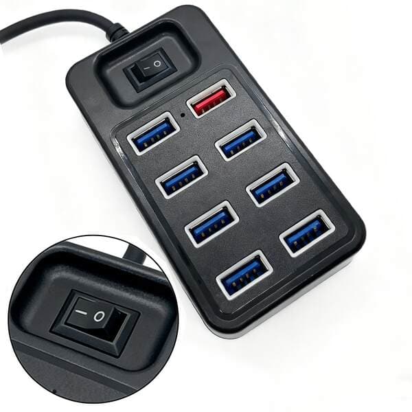 8 Portlu USB Hub, Açarlı, USB 3.0 Yüksək Sürətli və Ağıllı Sürətli Şarj