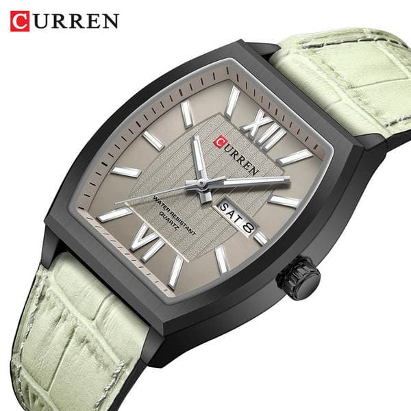 Curren 8478 Kişi Kvars Saatı, Dəbli Çəllək Formalı, Suya Davamlı, Dəri Kəmər, İkili Təqvim