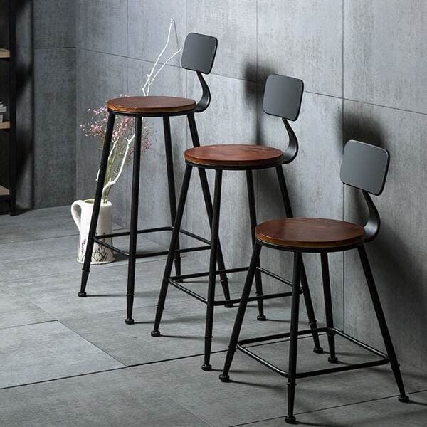 American-Style Bar Stool, Modern and Simple, High-Legged Chair with Backrest, Solid Wood, Retro High-Legged Iron Bar Stool, Bar Chair
