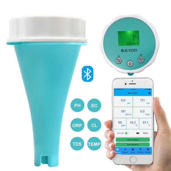 Altı-birində Bluetooth Hovuz Su Keyfiyyəti Monitoru (pH, ORP, EC, TDS, Temp, Cl)