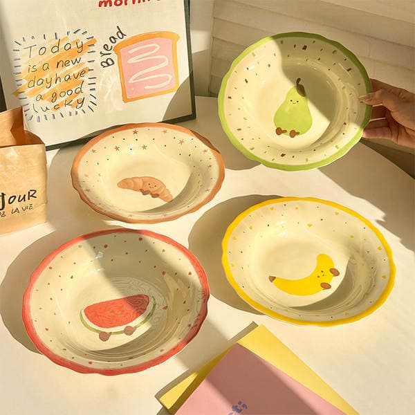 Ins Style Korean Cute Tableware Underglaze Color Dinner Plate 2025 New Style Particularly Beautiful Deep Plate Dish Plate Fruit Plate